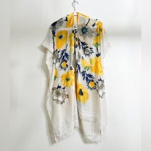 Woven Heart White Floral Top with Yellow and Blue Accents